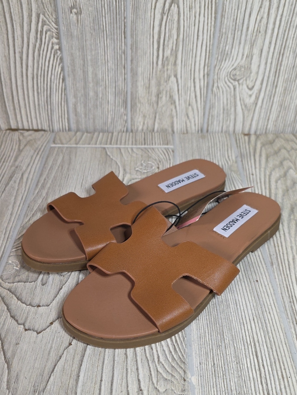 Steve Madden Roceen Leather Slide Sandals Tan Womens Size 6 NEW - Picture 10 of 12